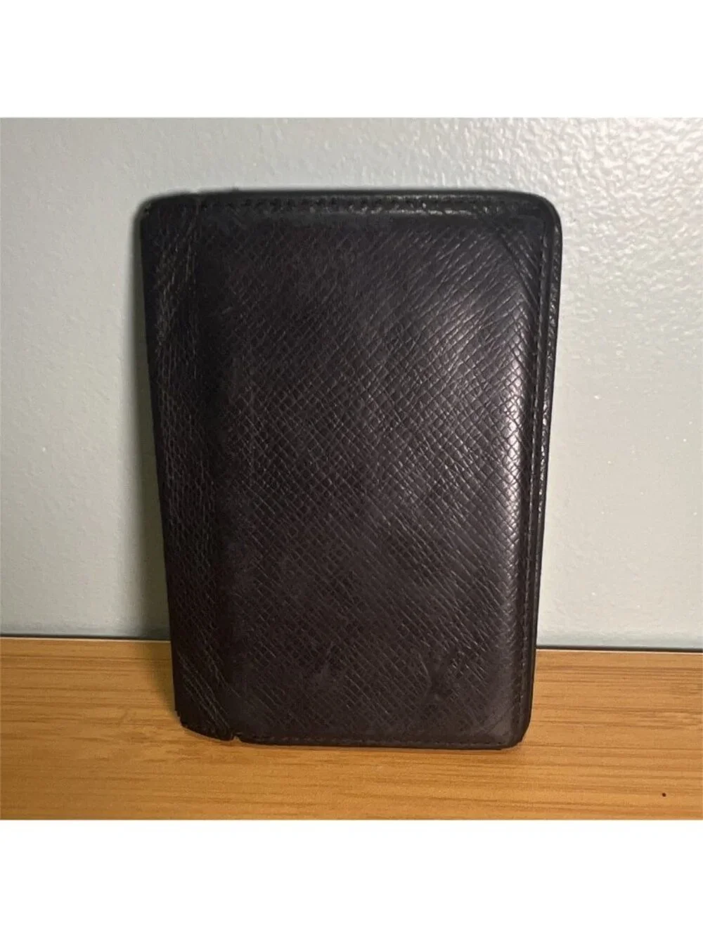 Louis Vuitton Black Men's Bifold Wallet Logo Folding Credit Card Made France